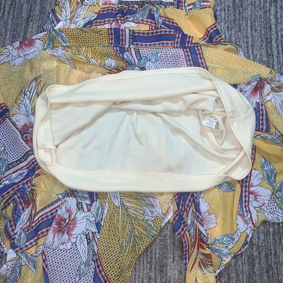 Rabbit Rabbit Rabbit Womens 12 Midi Dress Yellow Blue Smocked‎ Bodice Hanky Hem - Picture 6 of 8